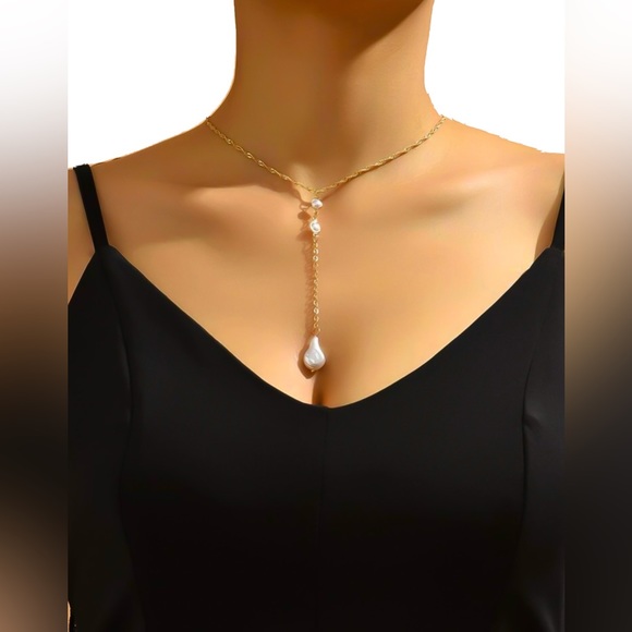 ❀ Elegant Y Lariat Front & Back Gold Drop Necklace - Picture 3 of 4